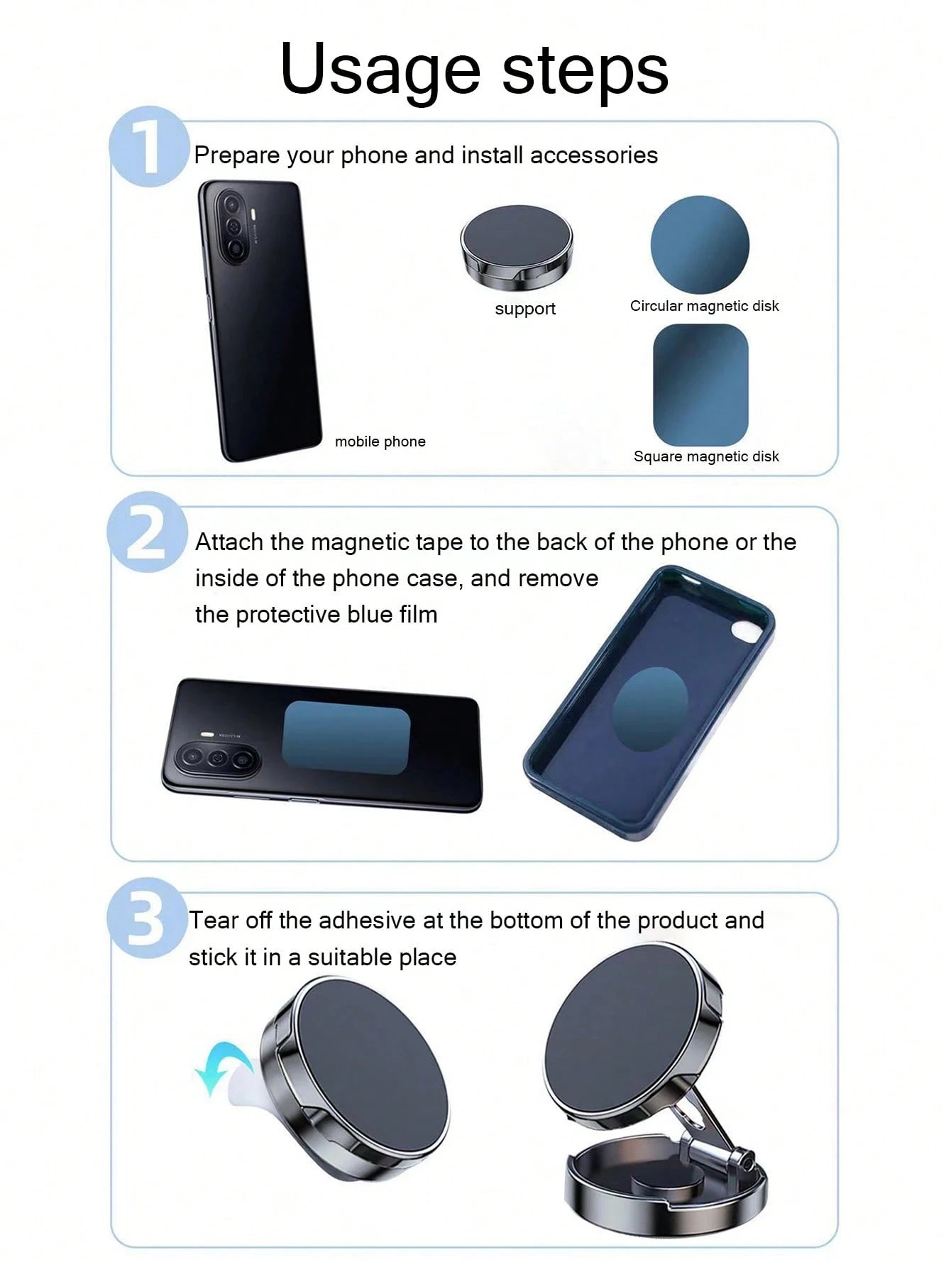 1Pc Car Phone Holder for Navigation with 360-Degree Rotatable Magnetic Suction and Foldable Design Compatible with Iphone, Android Phone, Gift for Birthday, Family, Friends Car Accessories