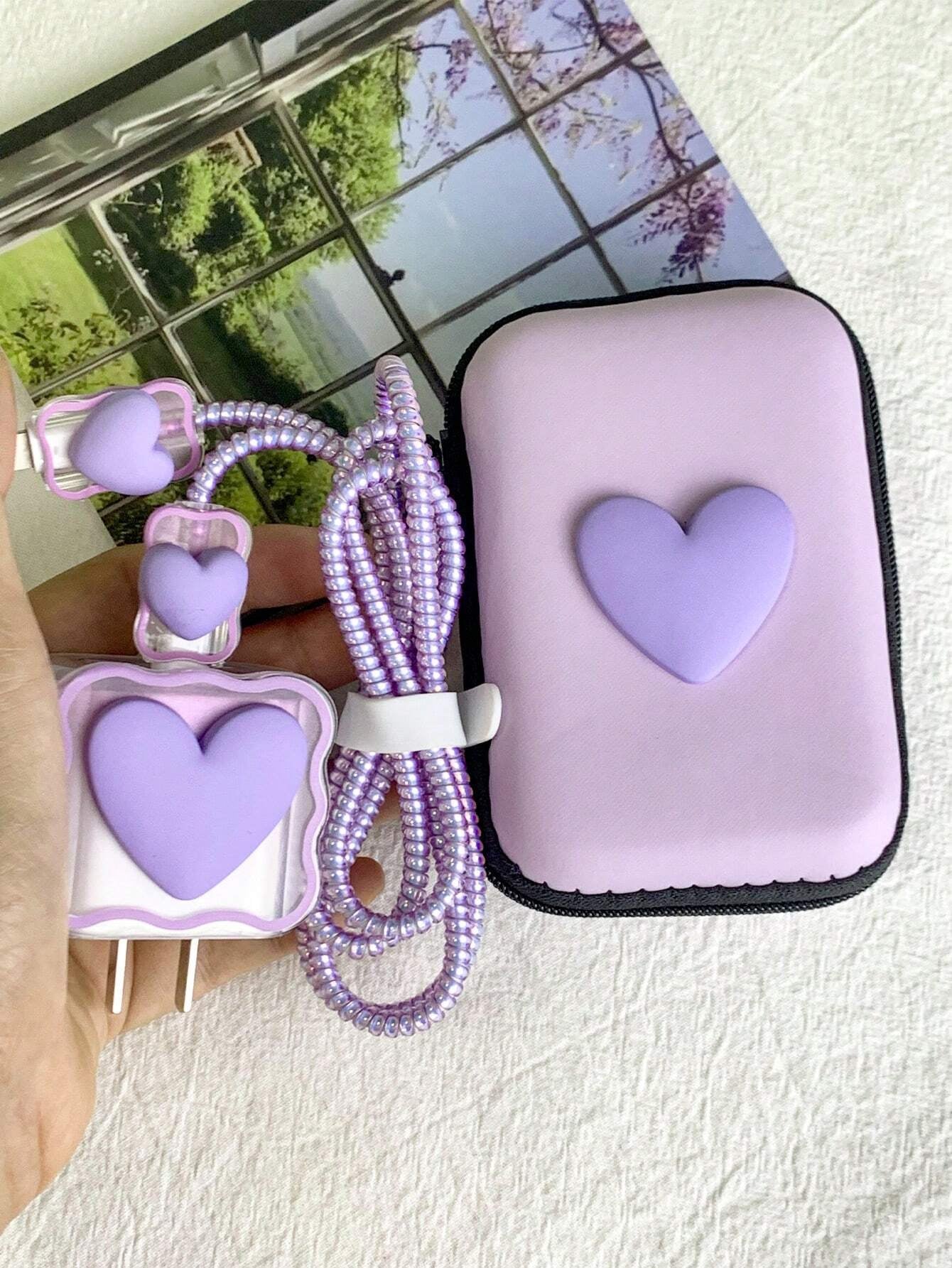 6Pcs Apple Charger Protective Set (Data Cable, Wired Earphones, Wireless Earphones) + EVA Storage Bag Cable Organizer