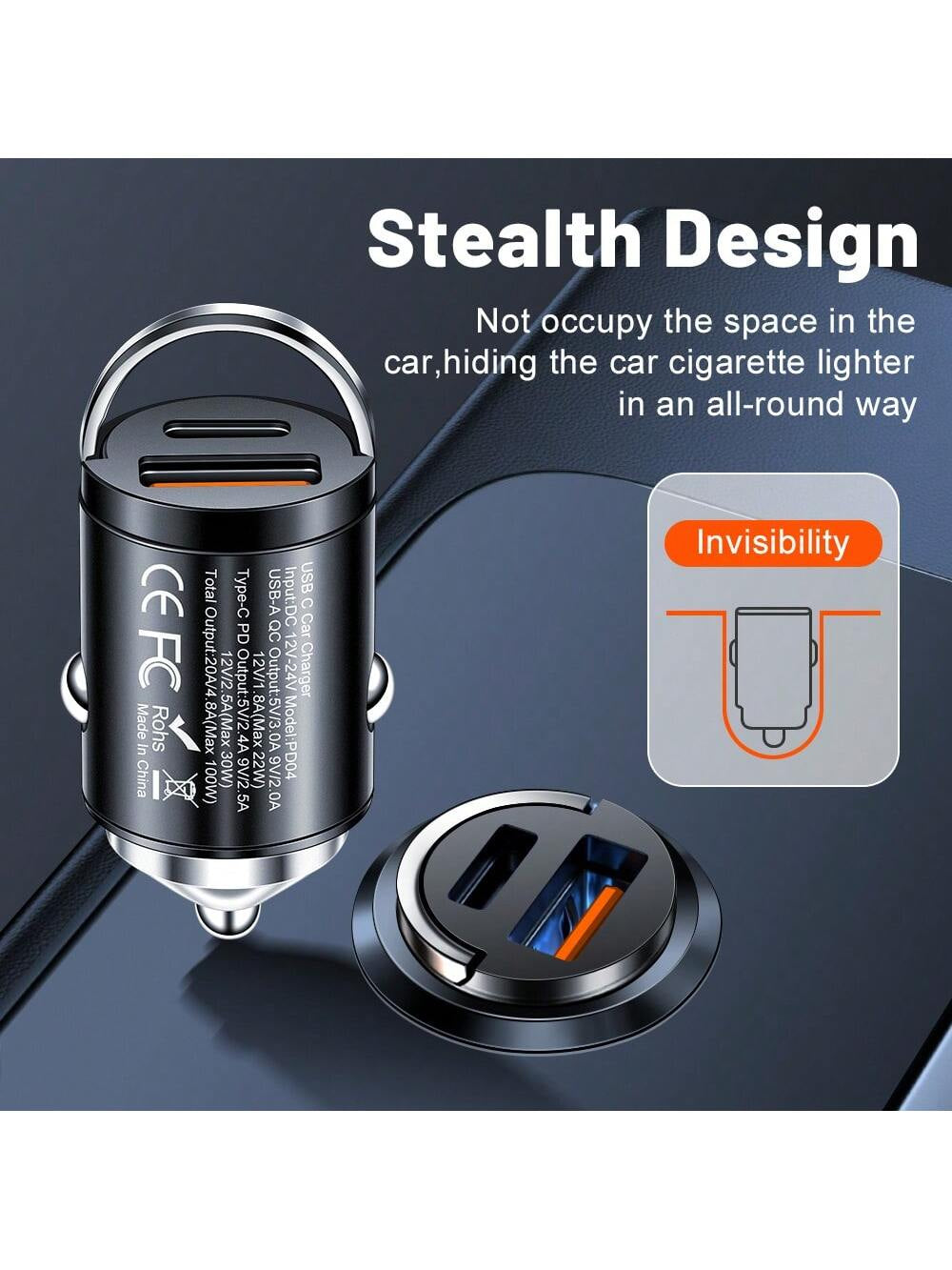 100W PD Car Charger USB Type C Fast Charging Car Phone Charger Adapter Compatible with Iphone16 15 14 Ipad Quick Charger Car Accessories