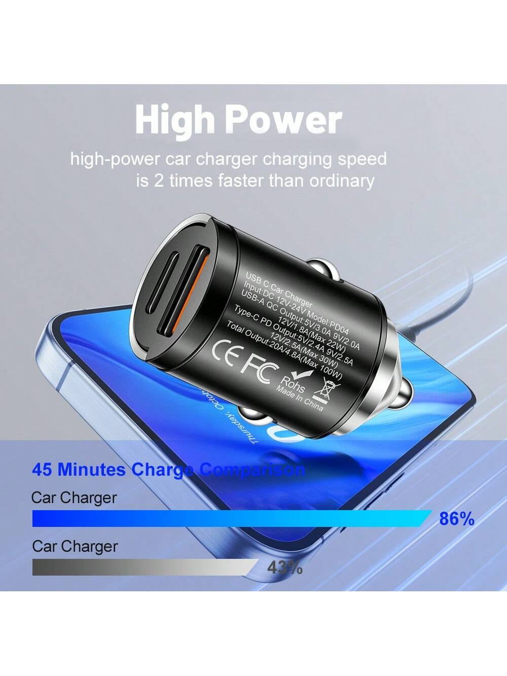 100W PD Car Charger USB Type C Fast Charging Car Phone Charger Adapter Compatible with Iphone16 15 14 Ipad Quick Charger Car Accessories