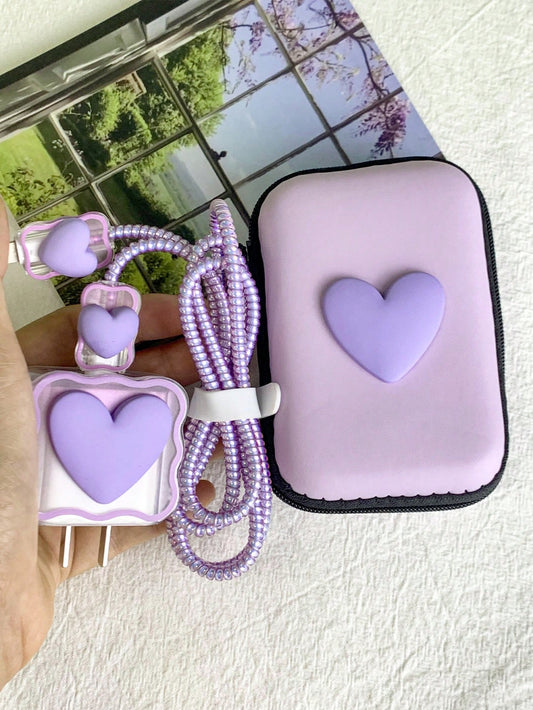 6Pcs Apple Charger Protective Set (Data Cable, Wired Earphones, Wireless Earphones) + EVA Storage Bag Cable Organizer