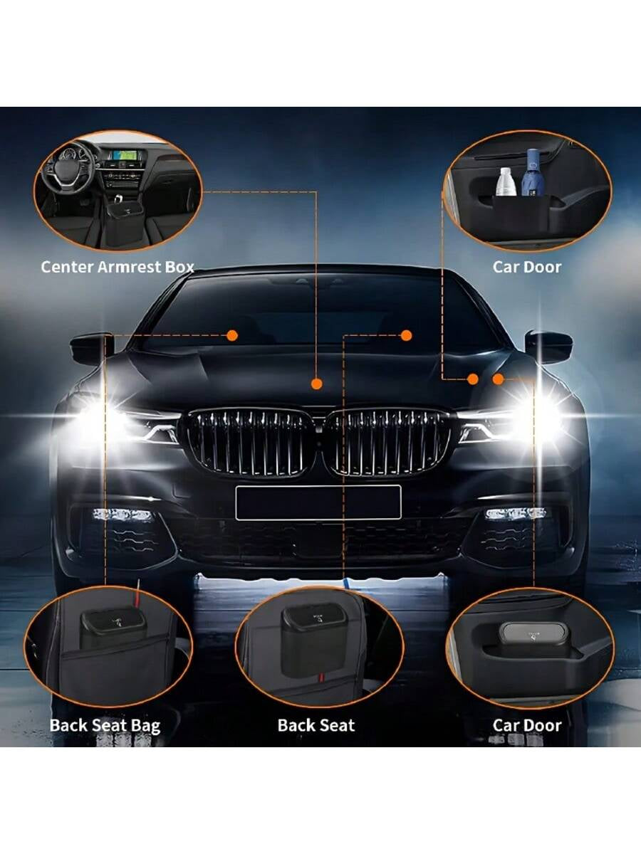 3 Pieces/Set -1 Garbage Bin+2 Roll Garbage Bags, Car Side Door Hanging Storage Box, Leak Proof Car Garbage Bin, Multifunctional Storage Box, Suitable for Cars, Homes, Offices (Black)