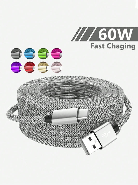 60W USB-A to USB-C Fast Charger Cable,Type-C Nylon Braided Data Cable,Fast Charging for Mobile Phones,Such as Galaxy S24 S23 S22 S21 S10,Note 10 9 A51 G8 G7,Pixel,,One Plus
