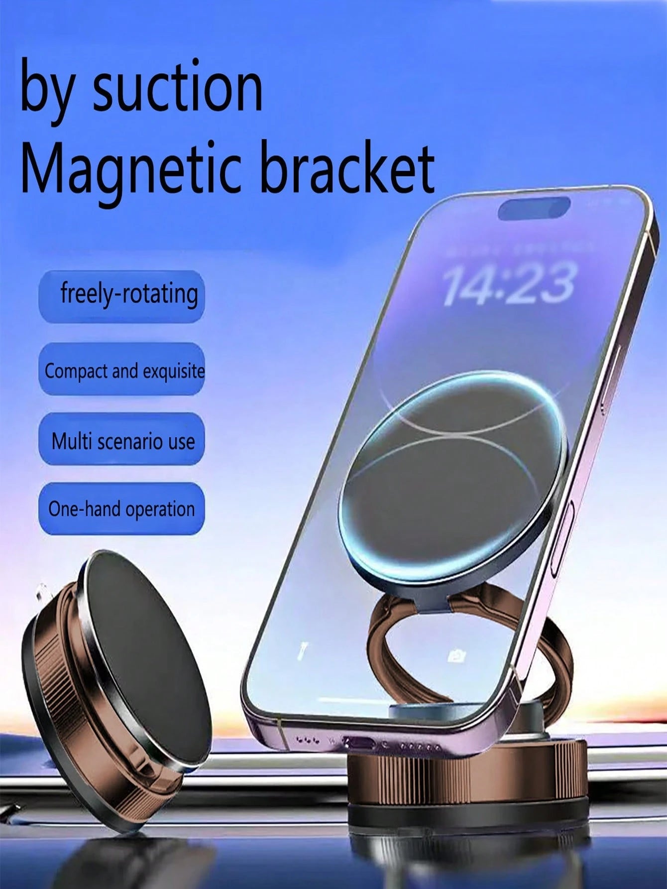 1Pc 360 Degree Rotating Magnetic Car Phone Holder, Magnetic Suction Cup Car Phone Mount Holder for Motorcycle Navigation, Strong Suction Cup Compatible with Iphone, Android Phone, Gift for Birthday, Family, Friends Car Accessories